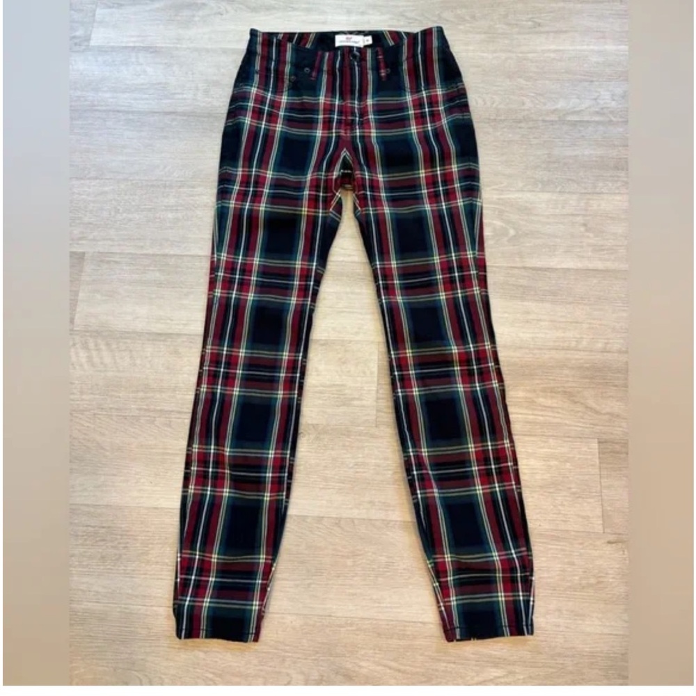 Vineyard Vines Jolly Plaid High Rise Pants Jet Black Women’s Size 0